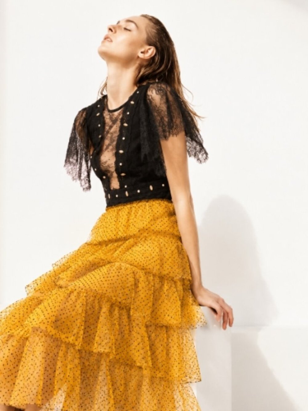 NWOT SANDRO Silk Midi Skirt in Marigold $398